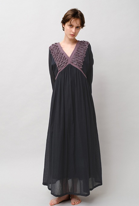 Cotton Gauze Frill Dolman Sleeve Gather Long Dress