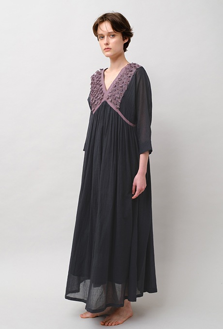 Cotton Gauze Frill Dolman Sleeve Gather Long Dress