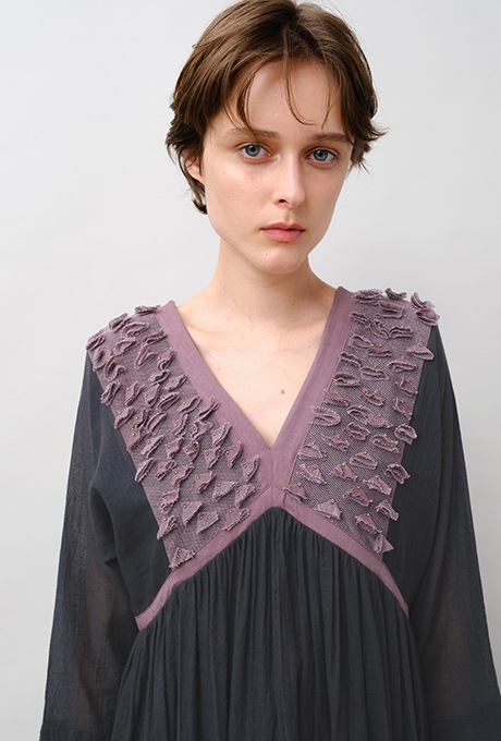 Cotton Gauze Frill Dolman Sleeve Gather Long Dress