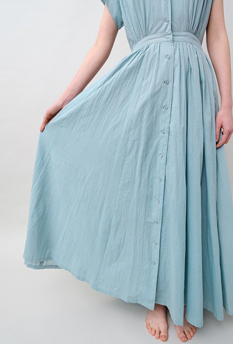 Tailored Ladder Lace Cotton Flare Long Dress