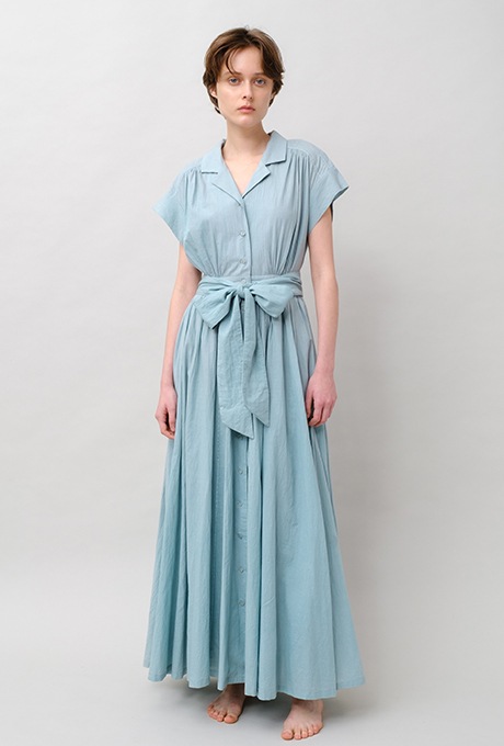 Tailored Ladder Lace Cotton Flare Long Dress