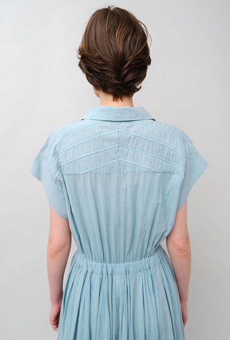 Tailored Ladder Lace Cotton Flare Long Dress