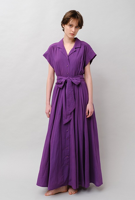 Tailored Ladder Lace Cotton Flare Long Dress