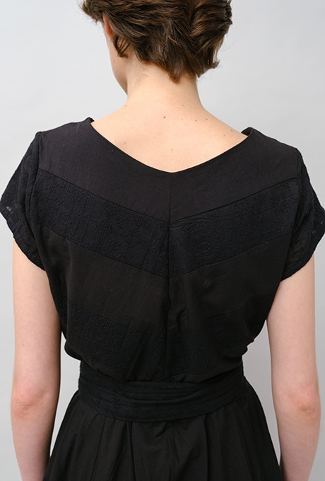 Embroidery Cotton French Sleeve Wrap Middle Dress