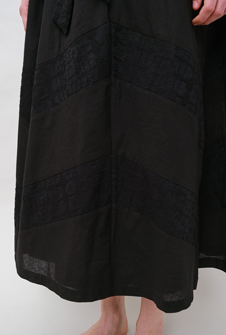 Embroidery Cotton French Sleeve Wrap Middle Dress