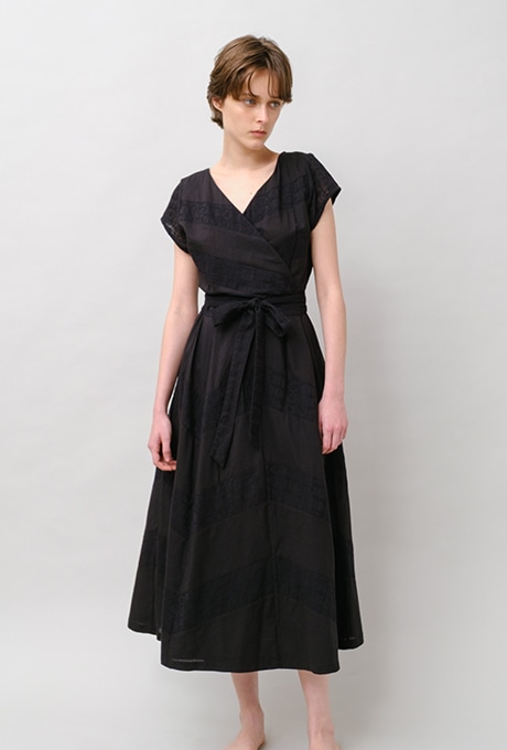 Embroidery Cotton French Sleeve Wrap Middle Dress