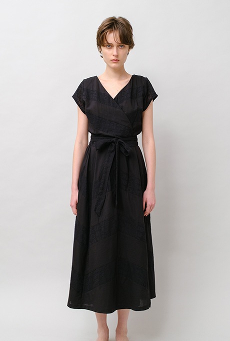 Embroidery Cotton French Sleeve Wrap Middle Dress