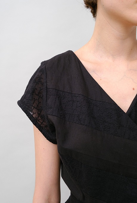Embroidery Cotton French Sleeve Wrap Middle Dress