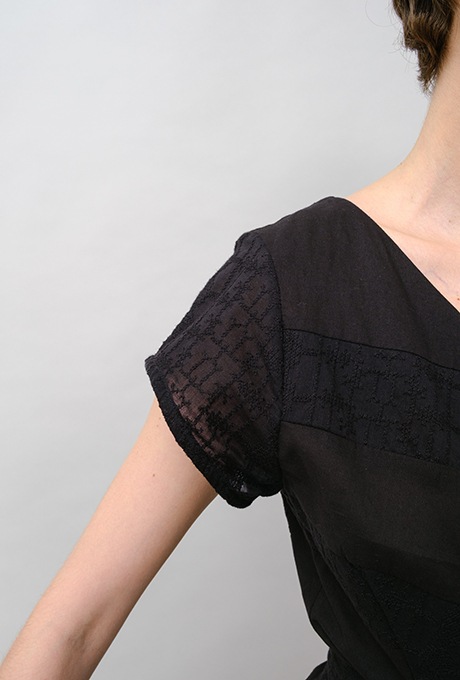 Embroidery Cotton French Sleeve Wrap Middle Dress