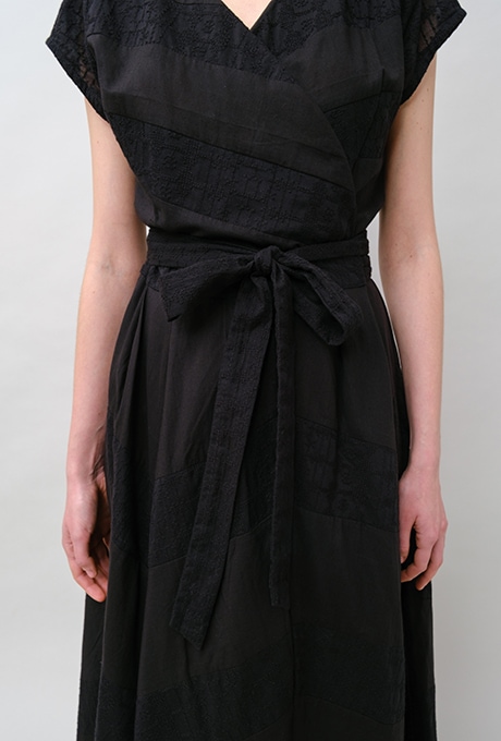 Embroidery Cotton French Sleeve Wrap Middle Dress