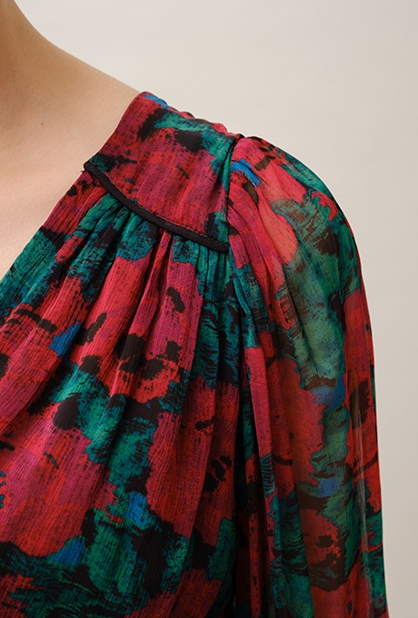 Flower Print Chiffon Wrap Middle Dress