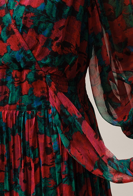 Flower Print Chiffon Wrap Middle Dress
