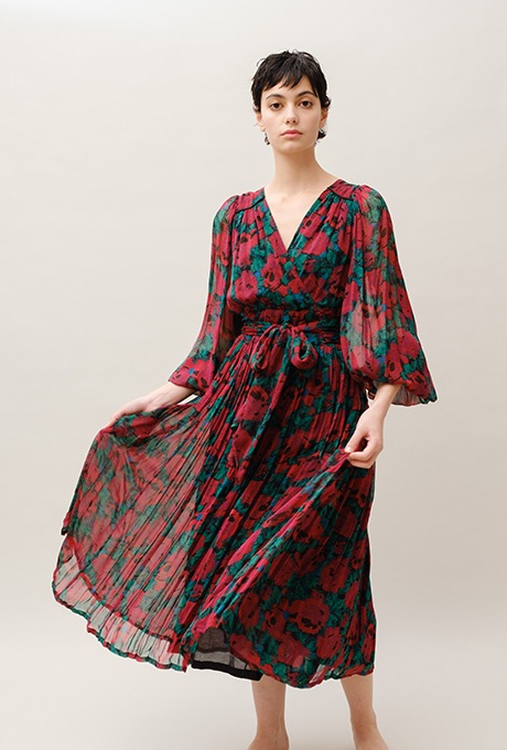Flower Print Chiffon Wrap Middle Dress