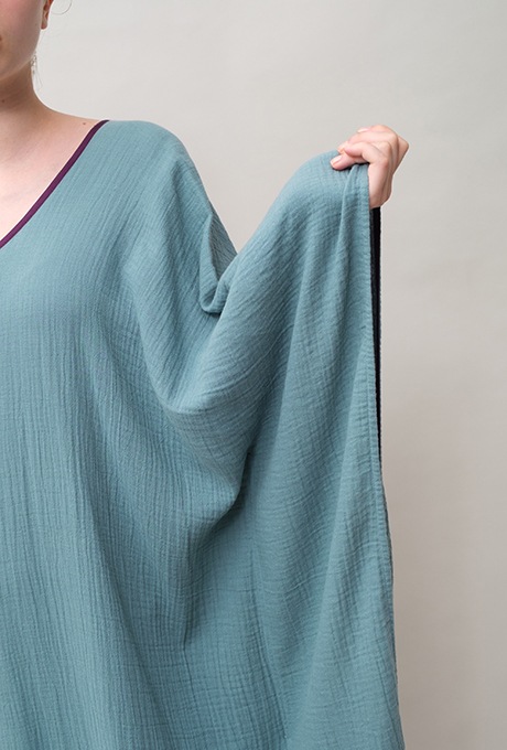 Poncho Robe Cotton Double Gauze Fringe Tassel Antique Blue