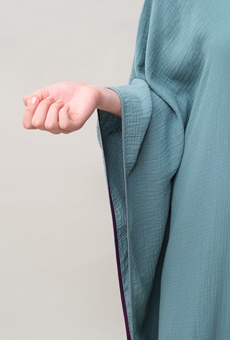 Poncho Robe Cotton Double Gauze Fringe Tassel Antique Blue