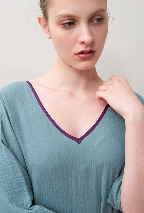 Poncho Robe Cotton Double Gauze Fringe Tassel Antique Blue