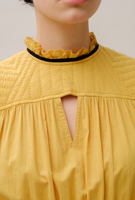 Cottonn Quilted Middle Dress Ruffled Collar