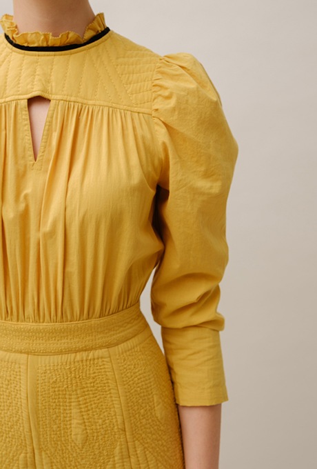 Cottonn Quilted Middle Dress Ruffled Collar