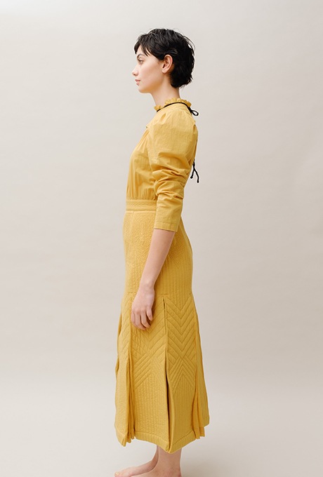 Cottonn Quilted Middle Dress Ruffled Collar