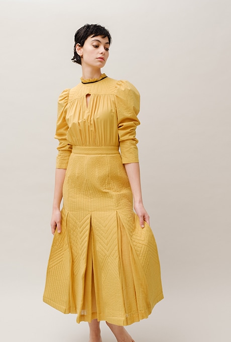 Cottonn Quilted Middle Dress Ruffled Collar