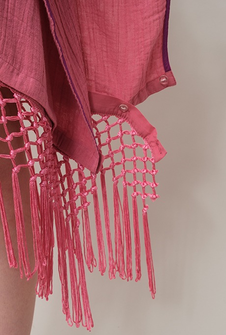 Poncho Robe Cotton Double Gauze Fringe Tassel Rose Pink