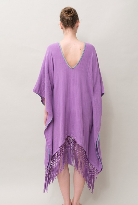 Poncho Robe Cotton Double Gauze Fringe Tassel Purple