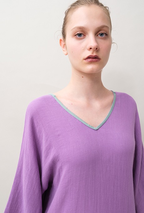 Poncho Robe Cotton Double Gauze Fringe Tassel Purple