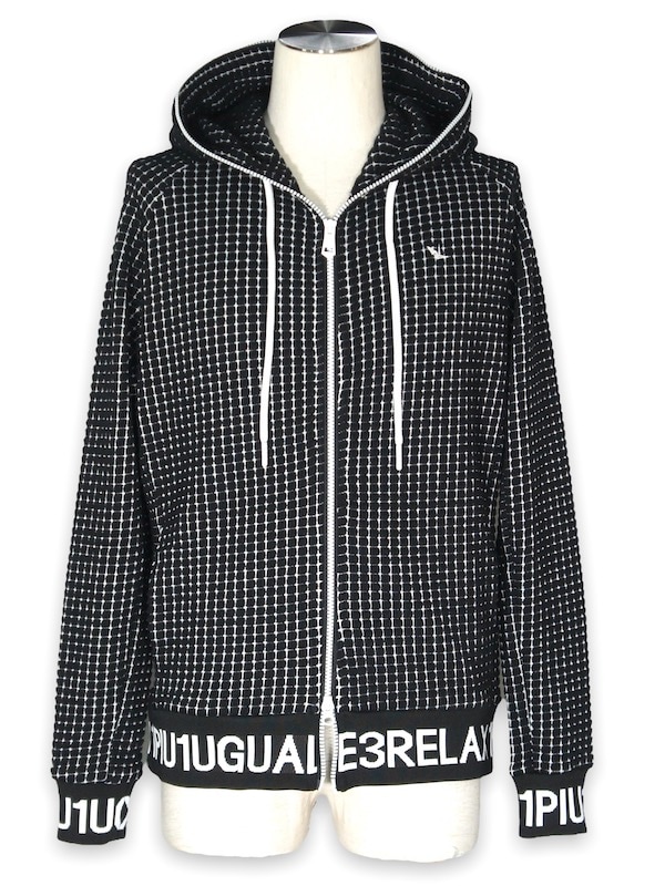 1PIU1UGUALE3 RELAX「ワッフルリブロゴパーカー」 BLACK【ウノピゥ