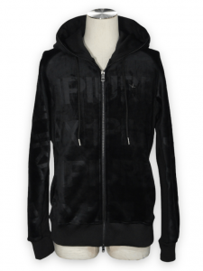 1PIU1UGUALE3 RELAX「エンボスロゴベロアパーカー」 BLACK【ウノピゥウノウグァーレトレ リラックス】