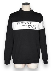 モックネックシャツ RECYCLE PINKARI BOTTON MOCK MEN'S BLACK SY32 by SWEET YEARS GOLF