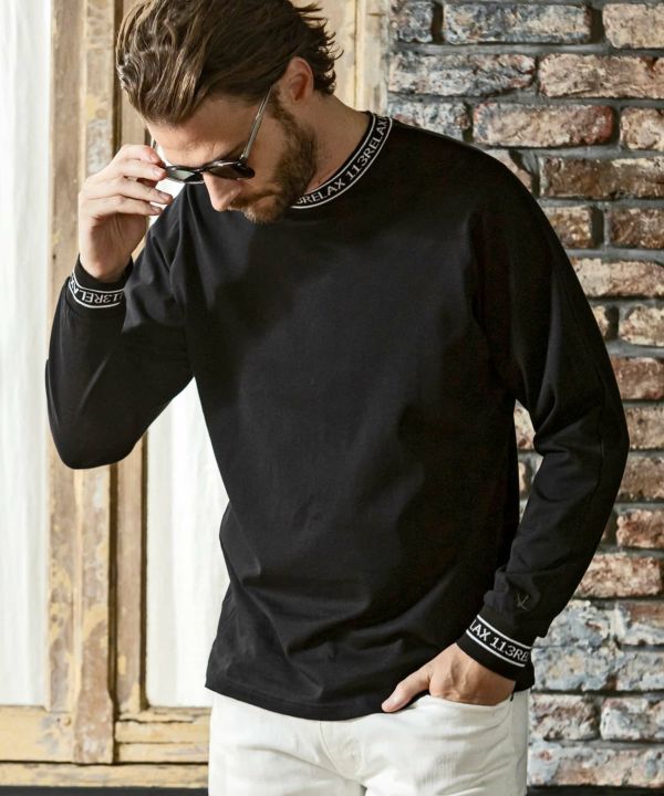 ネックロゴロングTシャツ ブラック 1PIU1UGUALE3 RELAX ウノピゥ