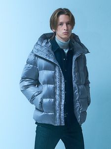 レザーエンボス ダウンジャケット ブルーグレー 5351POUR LES HOMMES 5351プール・オム