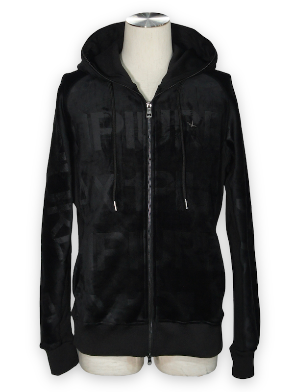 1PIU1UGUALE3 RELAX「エンボスロゴベロアパーカー」 BLACK【ウノピゥ