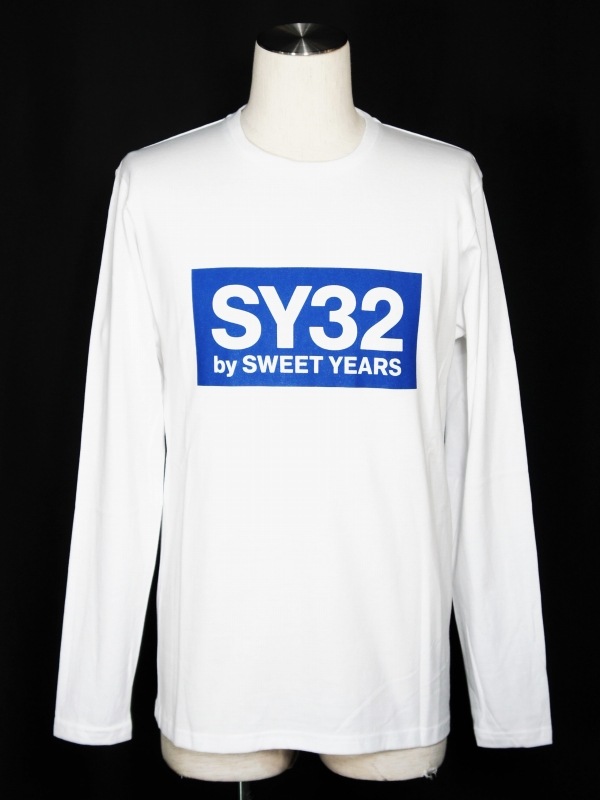 SY32 by SWEET YEARS��BOX LOGO L/S TEE��WHITE��BLUE