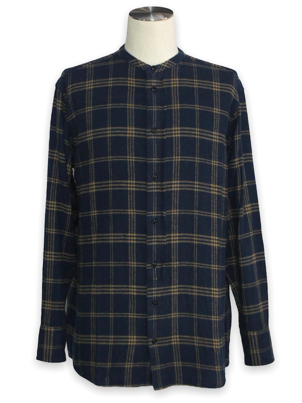 eofm��STAND COLLAR SH BRUSHED HERINGS ONE PLAID��NAVY�ڥ����ե��