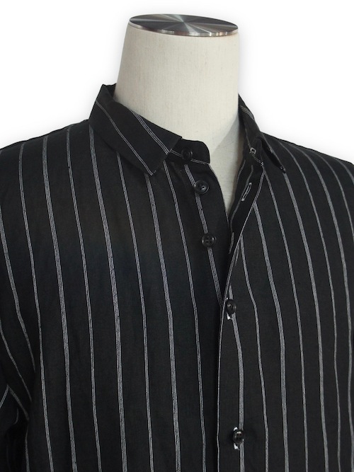 eofm��regular collar long shirts linen stripe��BLACK�ڥ����ե��