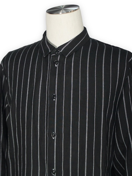 eofm��regular collar long shirts linen stripe��BLACK�ڥ����ե��