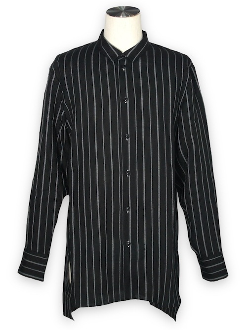eofm��regular collar long shirts linen stripe��BLACK�ڥ����ե��
