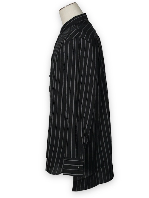 eofm��regular collar long shirts linen stripe��BLACK�ڥ����ե��