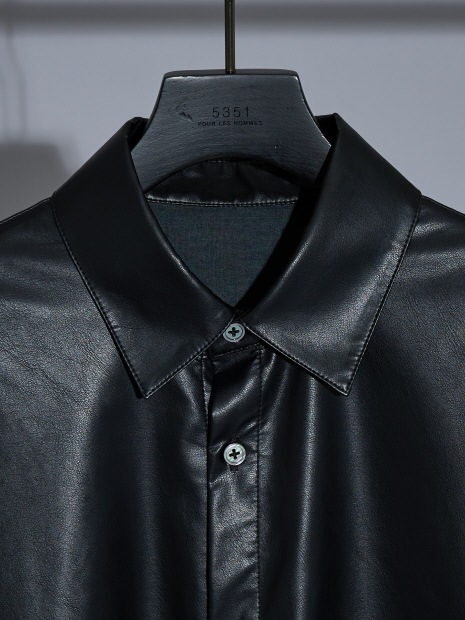 シンセレザー】エコレザー 長袖シャツ ブラック 5351POUR LES