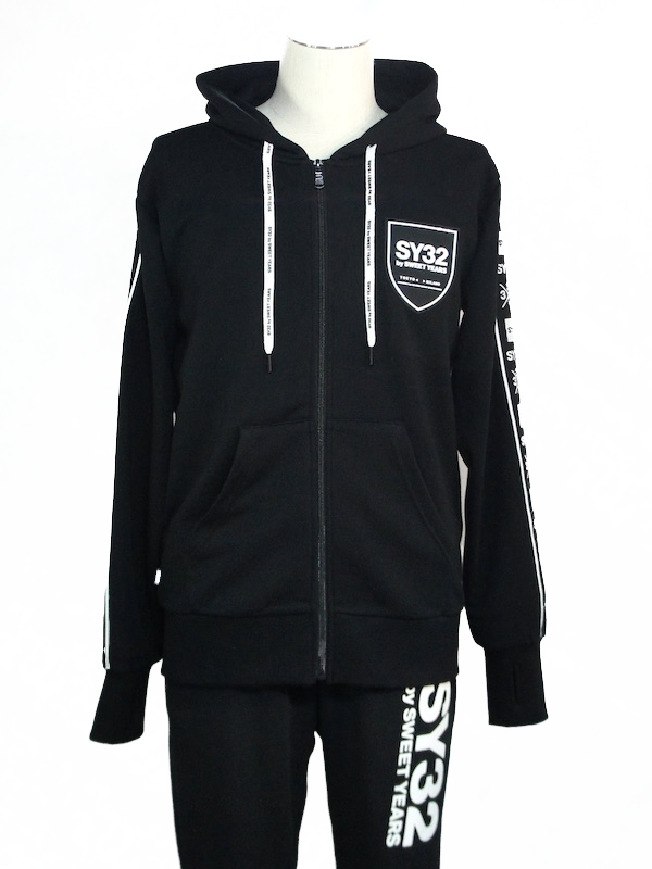 SY32 by SWEET YEARS��LINE TAPE ZIP HOODIE��BLACK�ڥ����磻�����ƥ��ȥ��Х����������ȥ��䡼����