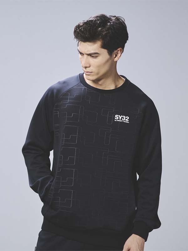PO���롼 DOUBLE KNIT EMBOSS GEOMETRY P/O CREW BLACK SY32 by SWEET YEARS �����磻�����ƥ����ȥ��Х����������ȥ��䡼��