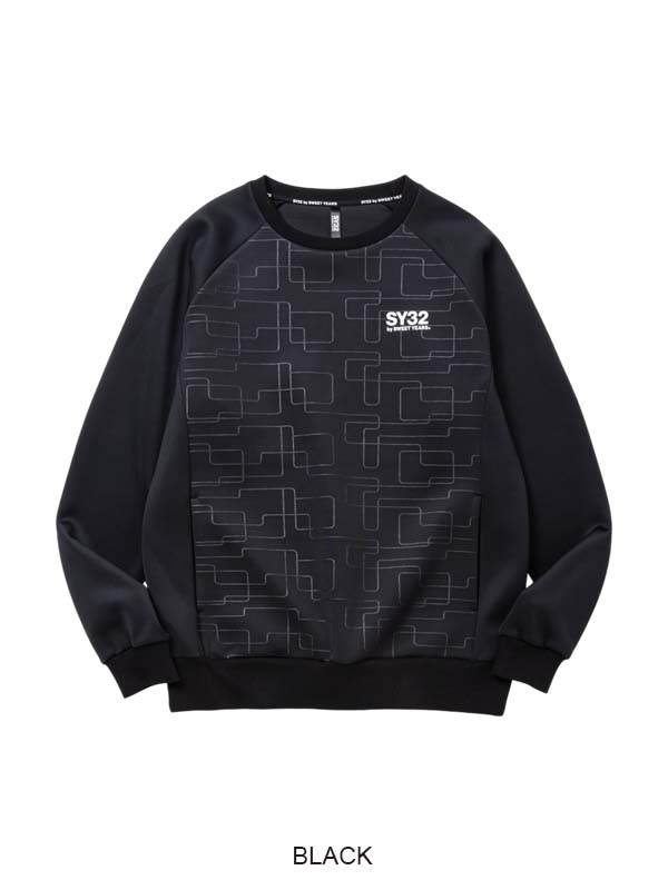 【SY32 by SWEET YEARS】DOUBLE KNIT HEAVY P/O CREW POクルー DOUBLE KNIT EMBOSS GEOMETRY P/O CREW BLACK SY32 by