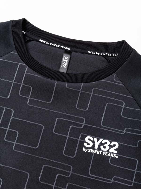 PO���롼 DOUBLE KNIT EMBOSS GEOMETRY P/O CREW BLACK SY32 by SWEET YEARS �����磻�����ƥ����ȥ��Х����������ȥ��䡼��