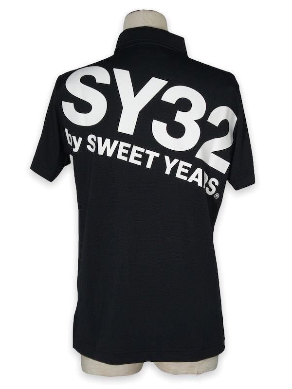 SY32 by SWEET YEARS��ACTIVE BACK PRINT ZIP POLO SHIRTS��BLACK