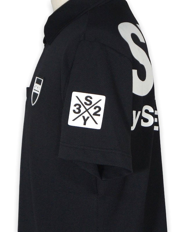 SY32 by SWEET YEARS��ACTIVE BACK PRINT ZIP POLO SHIRTS��BLACK