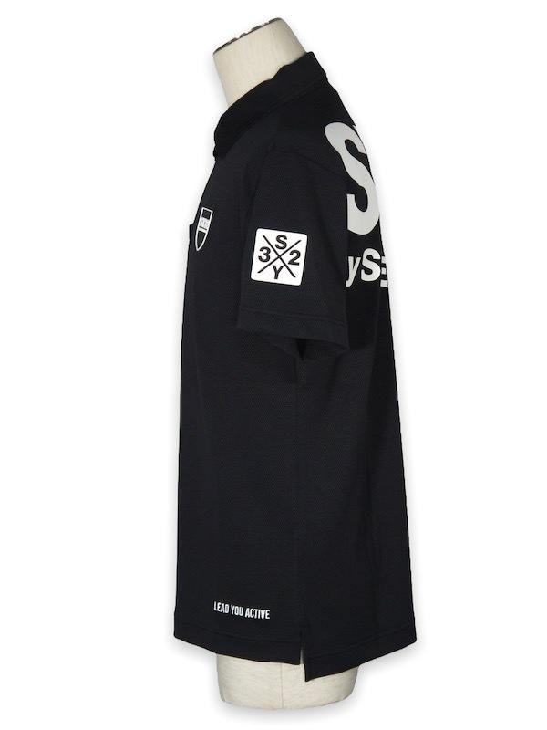 SY32 by SWEET YEARS��ACTIVE BACK PRINT ZIP POLO SHIRTS��BLACK