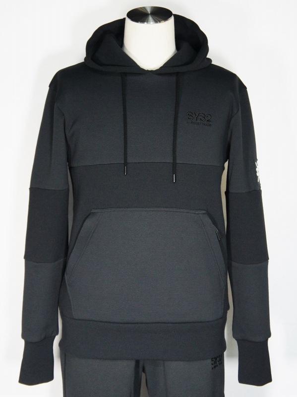 SY32 by SWEET YEARS��TWO FACE KNIT HOODIE��BLACK