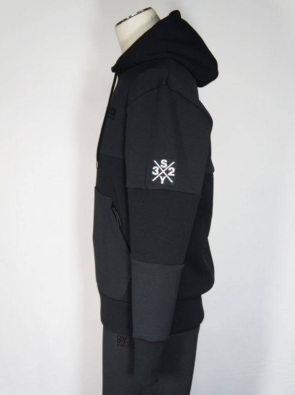 SY32 by SWEET YEARS��TWO FACE KNIT HOODIE��BLACK