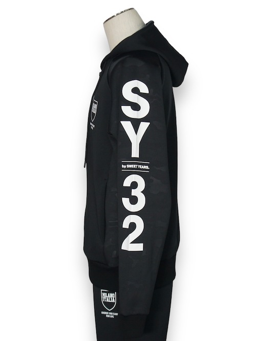 ZIP�ա��ǥ��� DOUBLE KNIT EMBOSS CAMO SHIELD LOGO ZIP HOODIE BLACK��WHITE SY32 by SWEET YEARS �����磻�����ƥ��ȥ��Х����������ȥ��䡼��